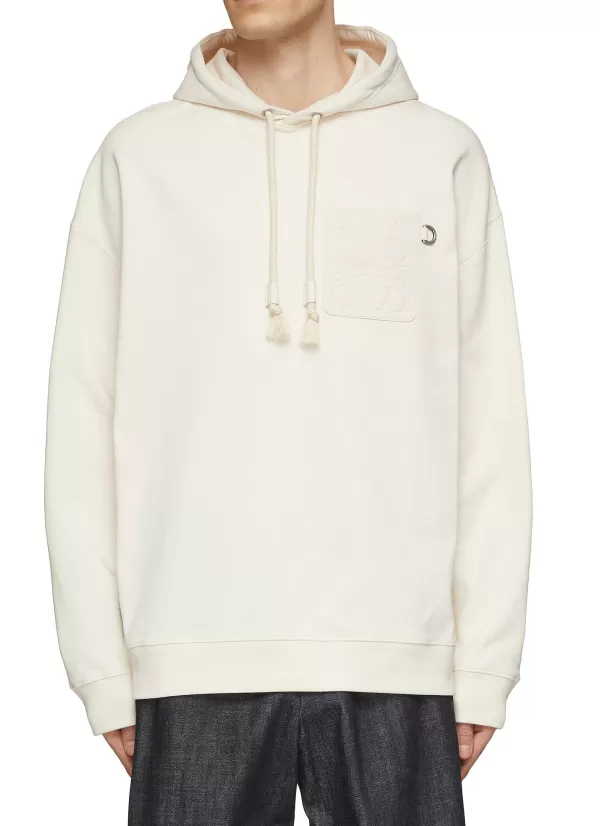 Pullovers & Hoodies>LOEWE Leather Anagram Pocket Relaxed Hoodie