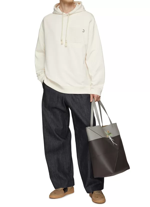 Pullovers & Hoodies>LOEWE Leather Anagram Pocket Relaxed Hoodie