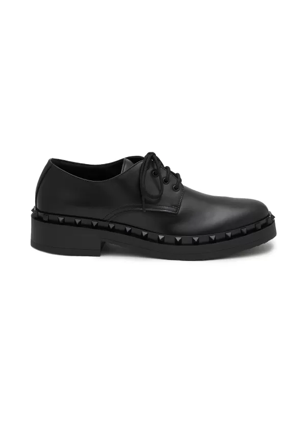 Formal Shoes>VALENTINO Leather M-Way Rockstud Derby Shoes