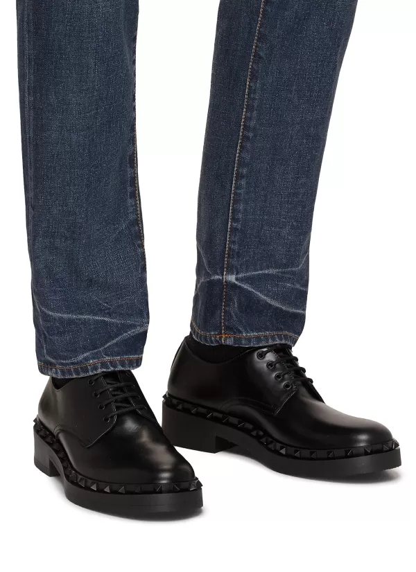 Formal Shoes>VALENTINO Leather M-Way Rockstud Derby Shoes