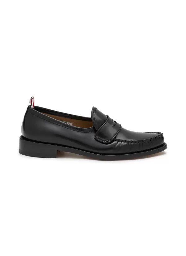 Flats>THOM BROWNE Leather Penny Loafers