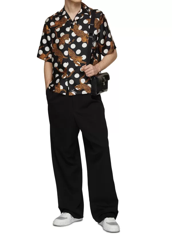 Shirts>AMIRI Leopard Polka Dots Silk Bowling Shirt