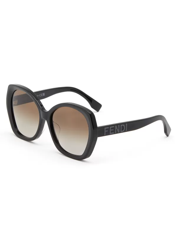 Eyewear>FENDI Lettering Acetate Round Frame Sunglasses