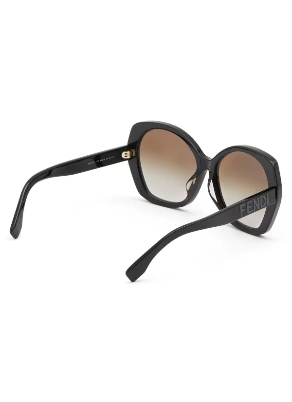 Eyewear>FENDI Lettering Acetate Round Frame Sunglasses