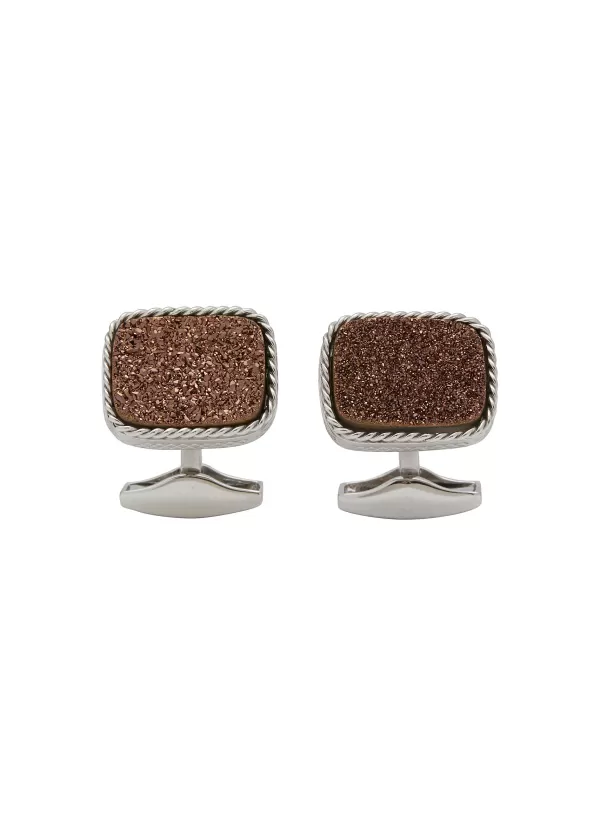 Cufflinks>TATEOSSIAN Limited Edition Bronze Drusy Cable Sterling Silver Cufflinks