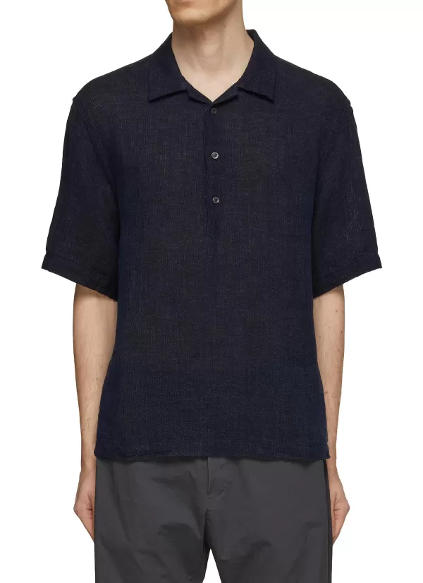 Polos>BARENA Linen Cotton Blend Polo Shirt