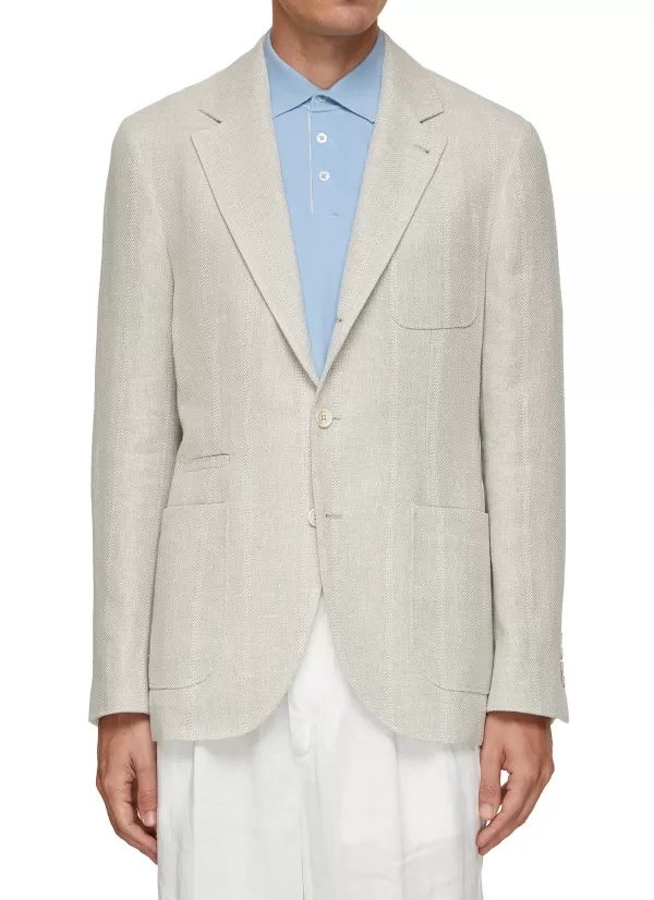 Suits>BRUNELLO CUCINELLI Linen Silk Wool Cotton Deconstructed Blazer