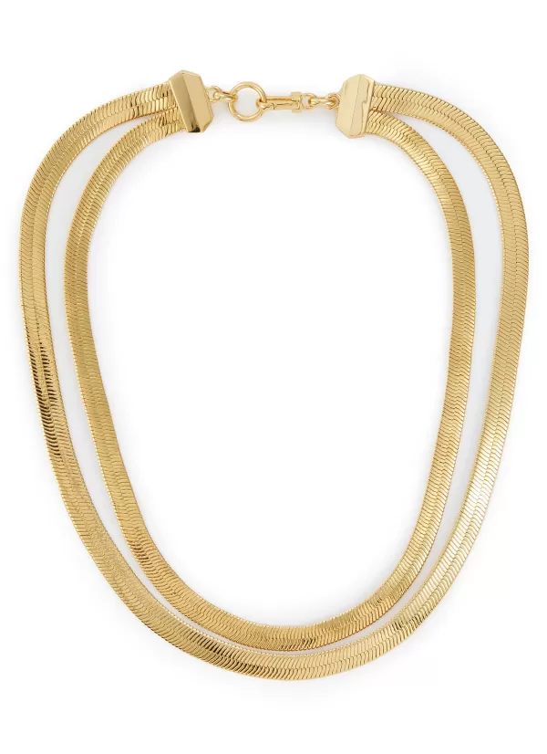 Fashion Jewellery>DEMARSON Lisa Herringbone 12K Gold Plated Chain Layered Necklace