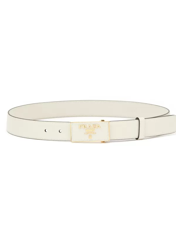 Belts>PRADA Logo Applique Buckle Saffiano Leather Belt