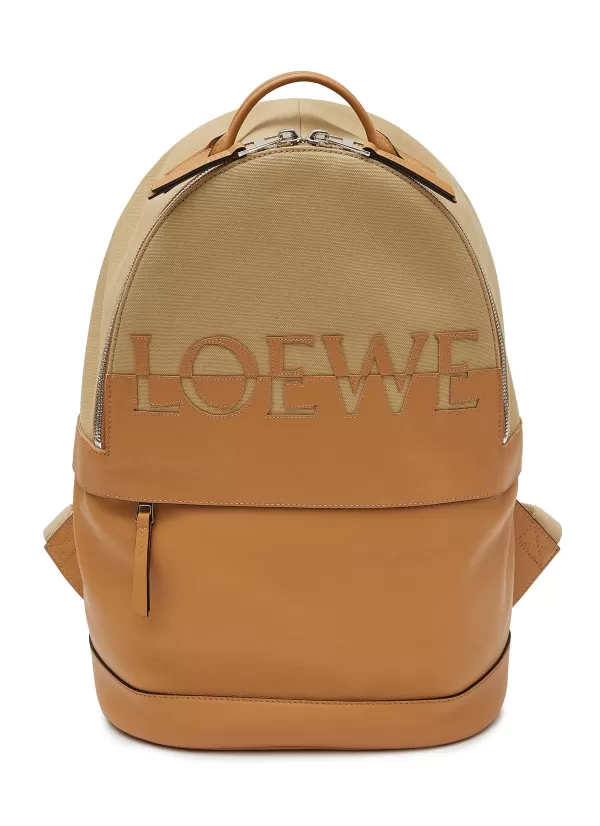 Backpacks>LOEWE Logo Applique Duo-Tonal Leather Canvas Backpack