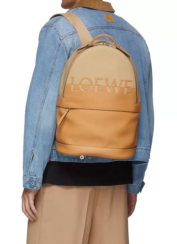 Backpacks>LOEWE Logo Applique Duo-Tonal Leather Canvas Backpack