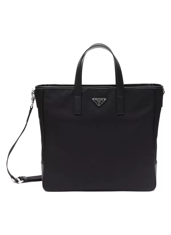 Tote Bags>PRADA Logo Applique Re-Nylon Tote Bag