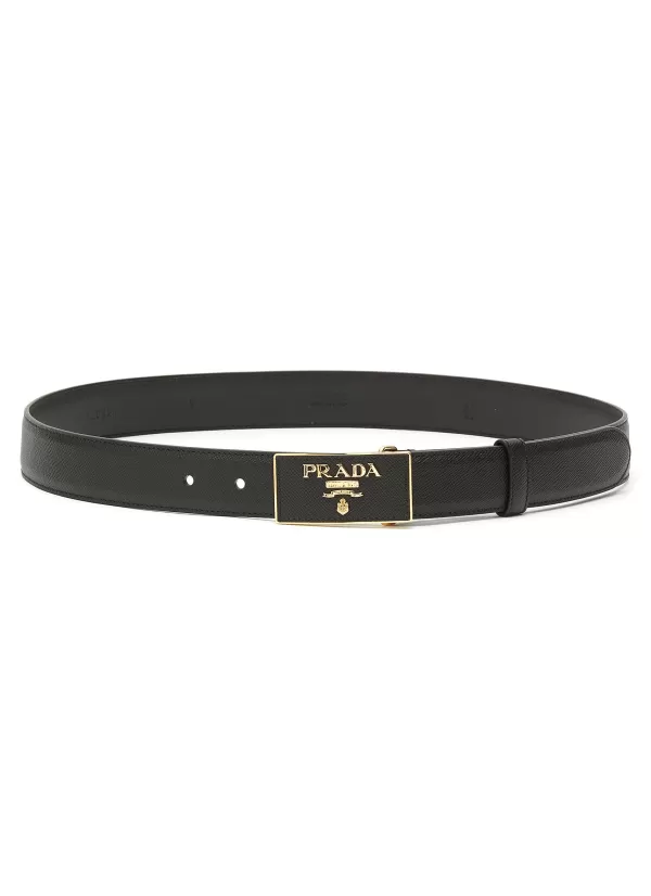 Belts>PRADA Logo Appliqued Buckle Saffiano Leather Belt