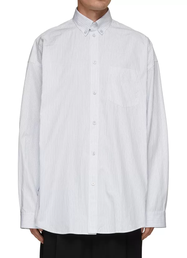 Shirts>BALENCIAGA Logo Back Striped Poplin Shirt