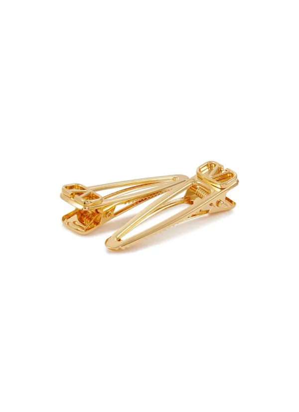 Hats & Gloves>VALENTINO Logo Brass Hair Clip