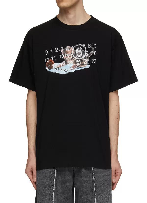 T-Shirts>MM6 MAISON MARGIELA Logo Cat Graphic T-Shirt