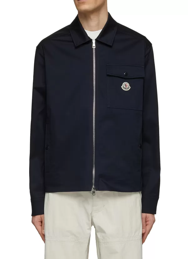 Shirts>MONCLER Logo Chest Pocket Zip Up Shirt Jacket