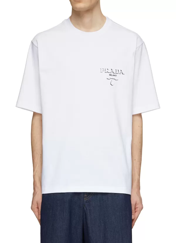 T-Shirts>PRADA Logo Cotton T-Shirt