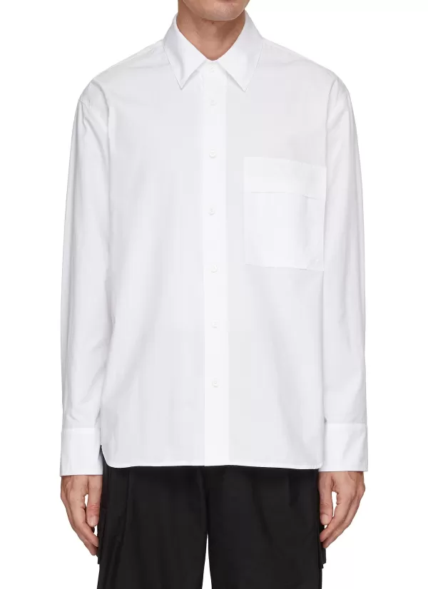 Shirts>SOLID HOMME Logo Embroidered Back Cotton Shirt