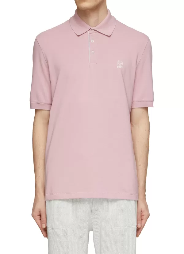 Polos>BRUNELLO CUCINELLI Logo Embroidered Cotton Polo Shirt