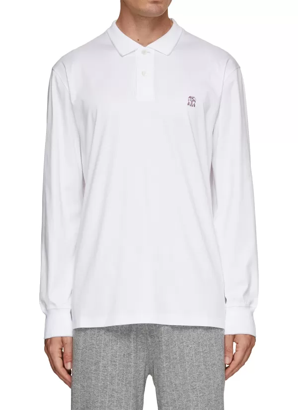 Polos>BRUNELLO CUCINELLI Logo Embroidered Long Sleeve Polo Shirt