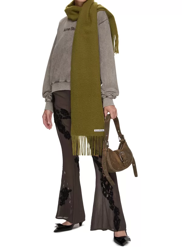 Scarves & Wraps>ACNE STUDIOS Logo Fringed Wool Scarf