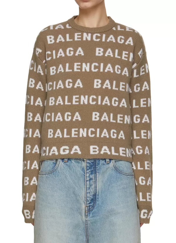 Knitwear>BALENCIAGA Logo Knit Cropped Sweater