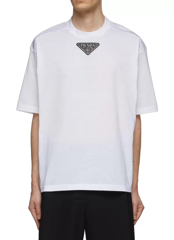 T-Shirts>PRADA Logo Patch Crewneck Short Sleeve T-Shirt