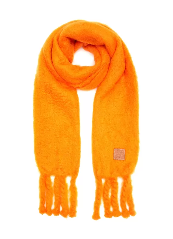 Scarves & Wraps>LOEWE Logo Patch Mohair Blend Fringed Scarf