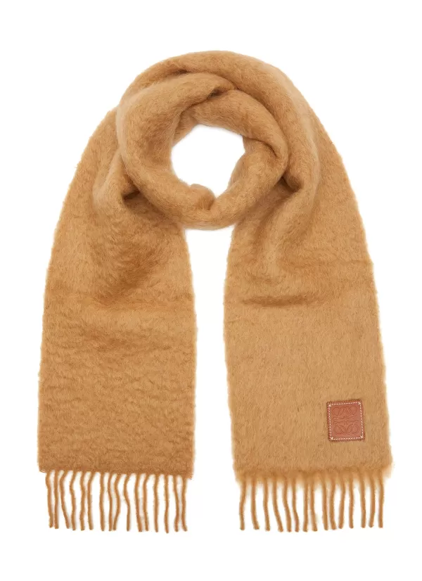 Scarves & Wraps>LOEWE Logo Patch Mohair Blend Fringed Scarf