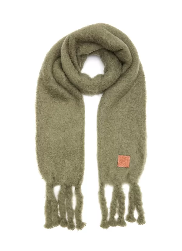 Scarves & Wraps>LOEWE Logo Patch Mohair Blend Fringed Scarf