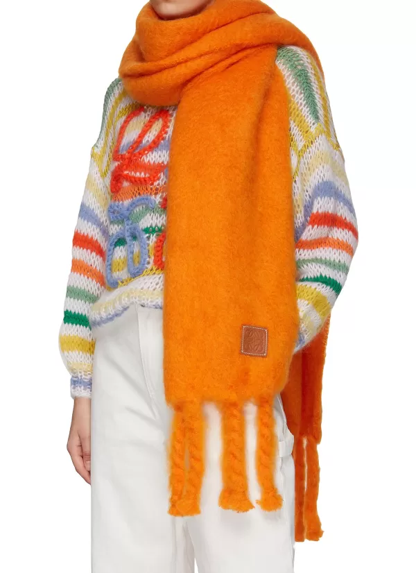 Scarves & Wraps>LOEWE Logo Patch Mohair Blend Fringed Scarf