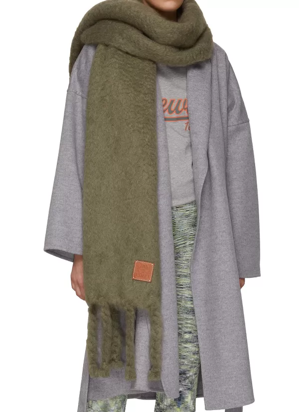 Scarves & Wraps>LOEWE Logo Patch Mohair Blend Fringed Scarf