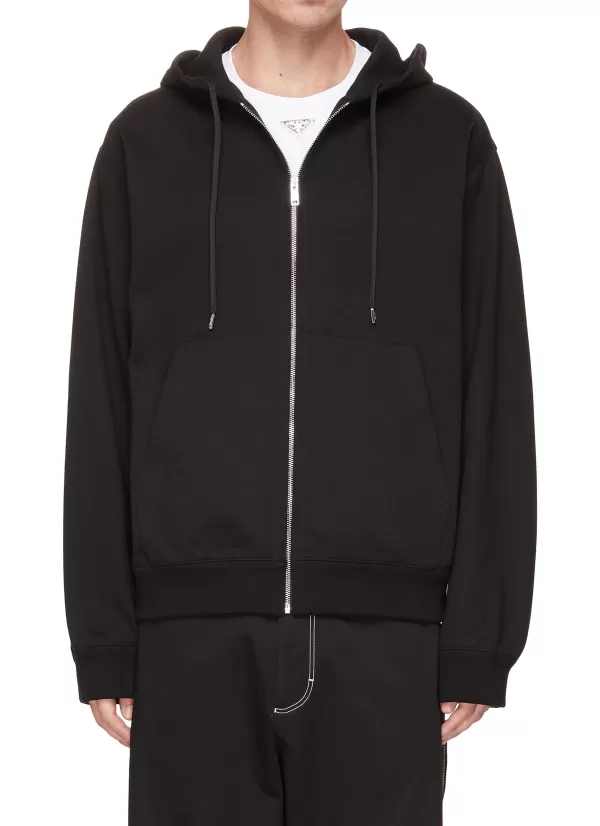 Pullovers & Hoodies>PRADA Logo Patch Zip Up Hoodie