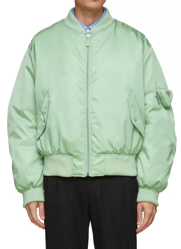 Jackets>PRADA Logo Plaque Pouch Oversized Re-Nylon Bomber Jacket