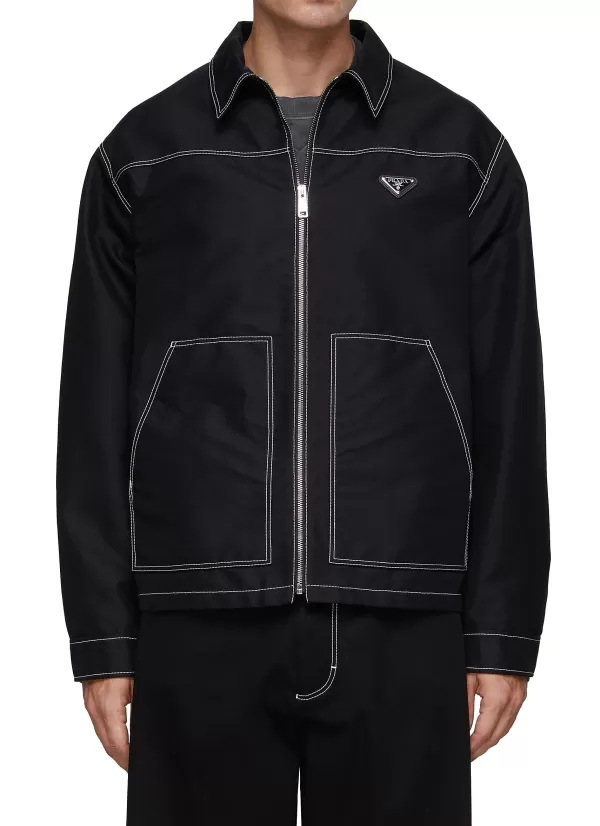 Jackets>PRADA Logo Plaque Zip Up Jacket