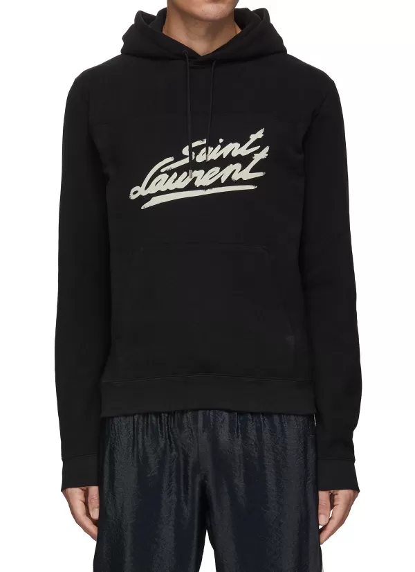 Pullovers & Hoodies>SAINT LAURENT Logo Print Cotton Jersey Hoodie