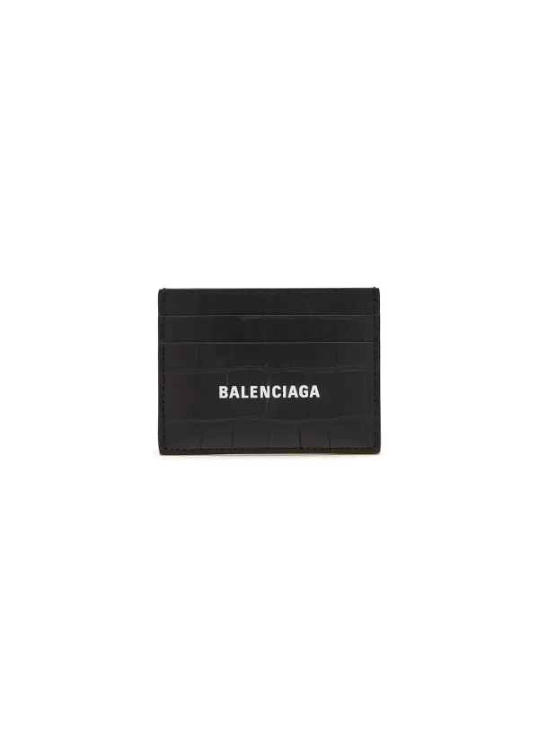 Small Leather Goods>BALENCIAGA Logo Print Crocodile Embossed Leather Cardholder