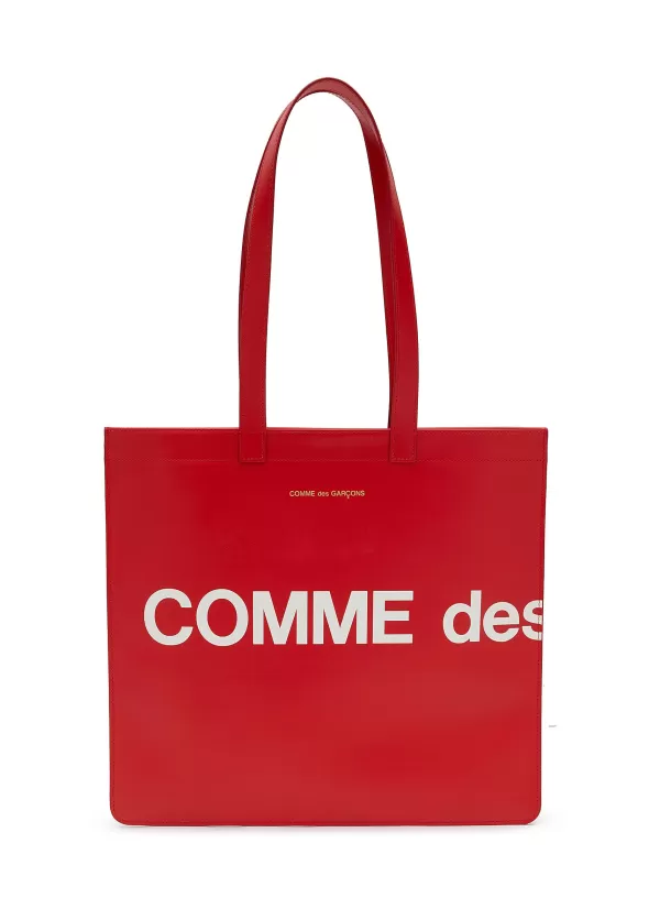 Tote Bags>COMME DES GARÇONS Logo Print Leather Tote Bag