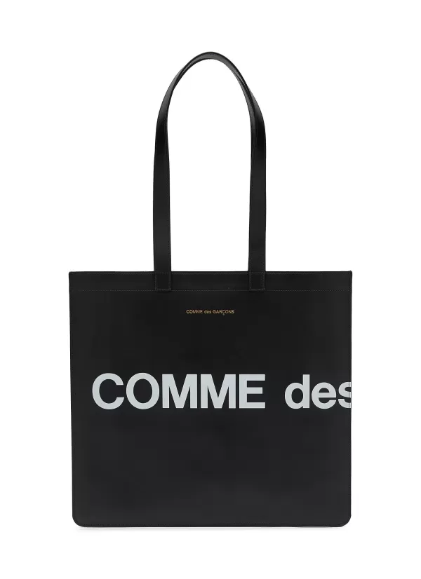 Tote Bags>COMME DES GARÇONS Logo Print Leather Tote Bag