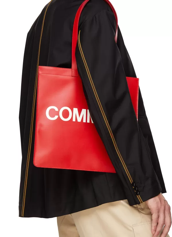 Tote Bags>COMME DES GARÇONS Logo Print Leather Tote Bag