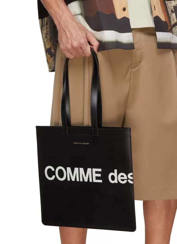 Tote Bags>COMME DES GARÇONS Logo Print Leather Tote Bag