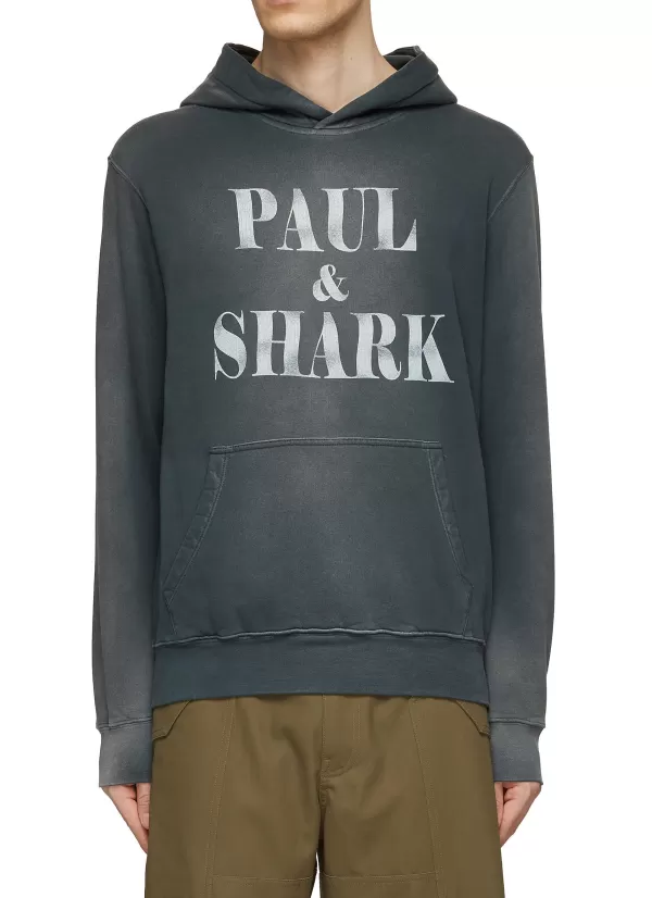 Pullovers & Hoodies>PAUL & SHARK Logo Print Washed Cotton Hoodie