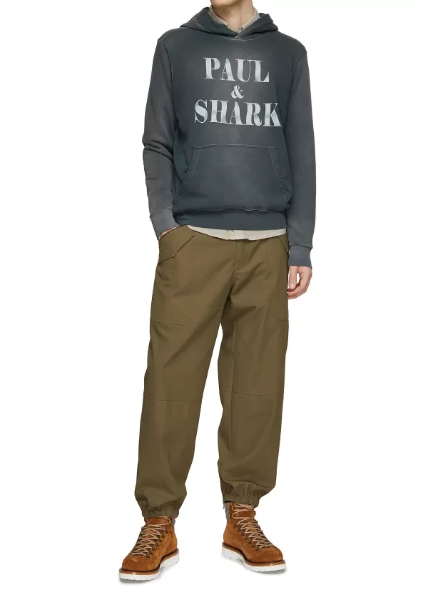 Pullovers & Hoodies>PAUL & SHARK Logo Print Washed Cotton Hoodie