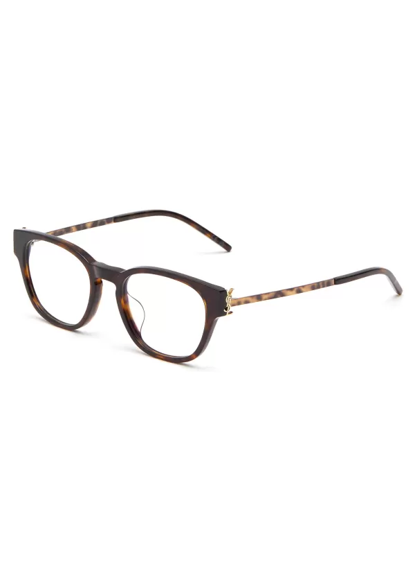 Eyewear>SAINT LAURENT Logo Tortoiseshell Effect Acetate Optical Glasses