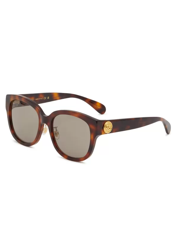 Eyewear>GUCCI Logo Tortoiseshell Effect Acetate Round Sunglasses