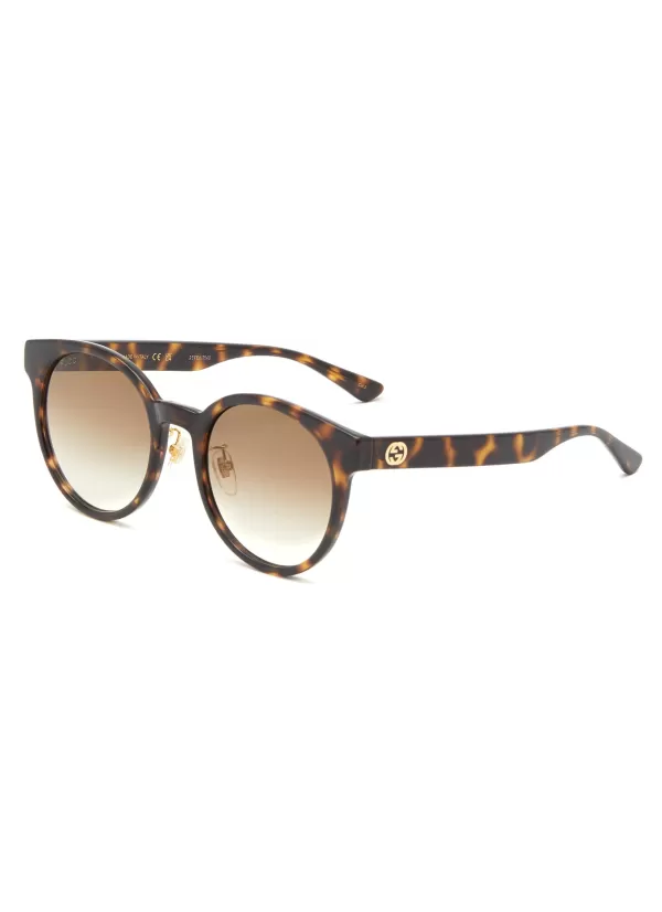 Eyewear>GUCCI Logo Tortoiseshell Effect Acetate Round Sunglasses