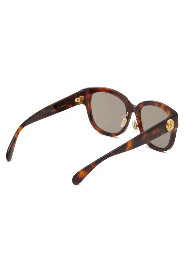 Eyewear>GUCCI Logo Tortoiseshell Effect Acetate Round Sunglasses