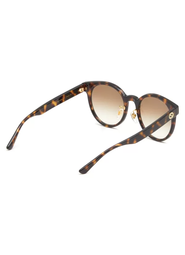 Eyewear>GUCCI Logo Tortoiseshell Effect Acetate Round Sunglasses