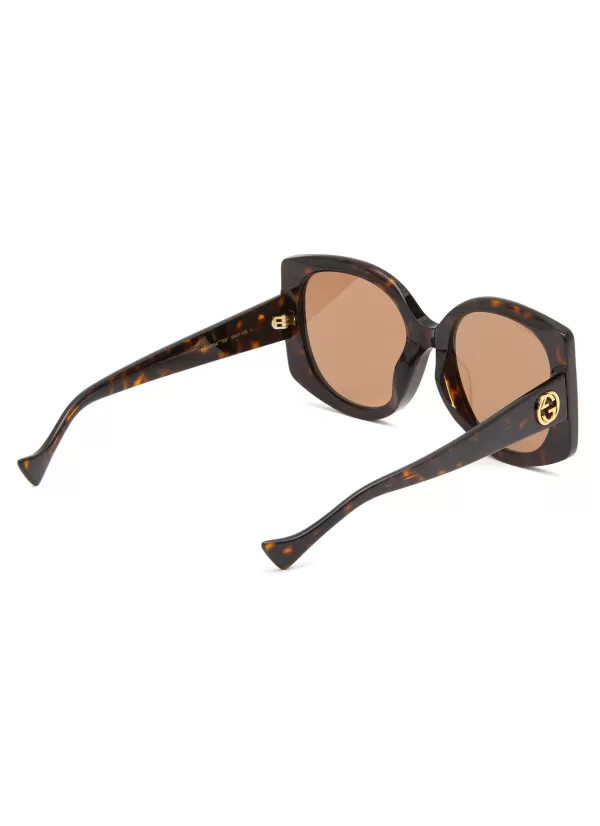 Eyewear>GUCCI Logo Tortoiseshell Effect Acetate Square Sunglasses